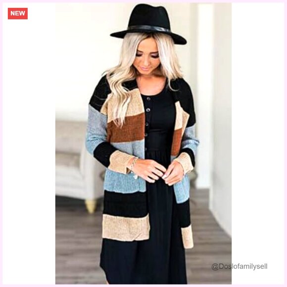 Women's Open Front Cardigan, Long Sleeve Knit Sweater with Pockets, Cozy - Picture 3 of 7